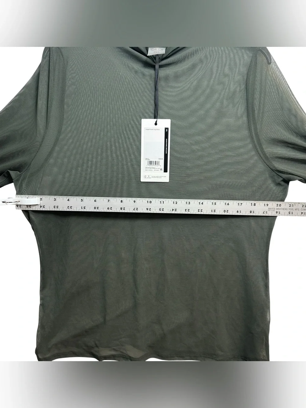 CALIA Draped Funnel Long Sleeve Sheer Mesh Top XXL Ivy Green NWT